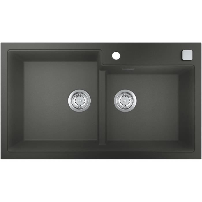 GROHE Evier de cuisine composite avec égouttoir K500 860 x 500 mm 2 bacs siphon et bonde inclus installation rapide