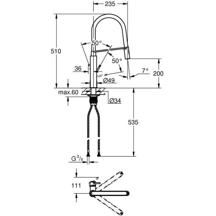 GROHE Mitigeur évier Concetto 31491000 - Bec orientable professionnel - Rotation 360° - Limiteur de température