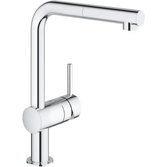 GROHE Mitigeur évier Minta 32168000 - Douchette extractible - Bec L - Bec tube pivotant 360° - Clapet anti-retour