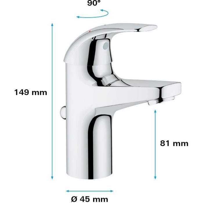 GROHE Mitigeur monocommande lavabo salle de bains Start Curve taille S chromé 23765000