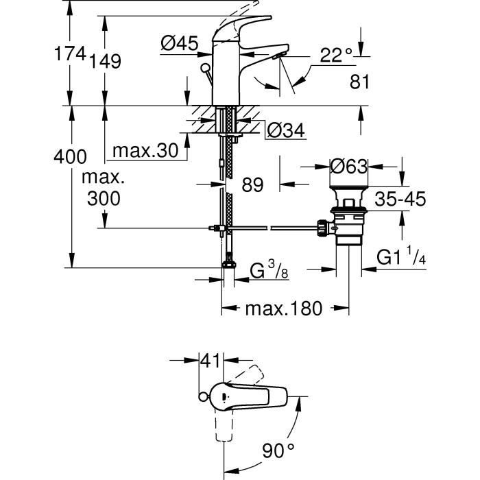 GROHE Mitigeur monocommande lavabo salle de bains Start Curve taille S chromé 23765000