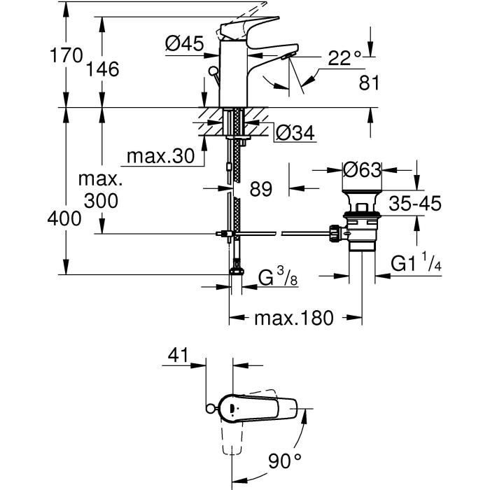 GROHE Mitigeur monocommande Lavabo Taille S Start Flow Chromé 23769000