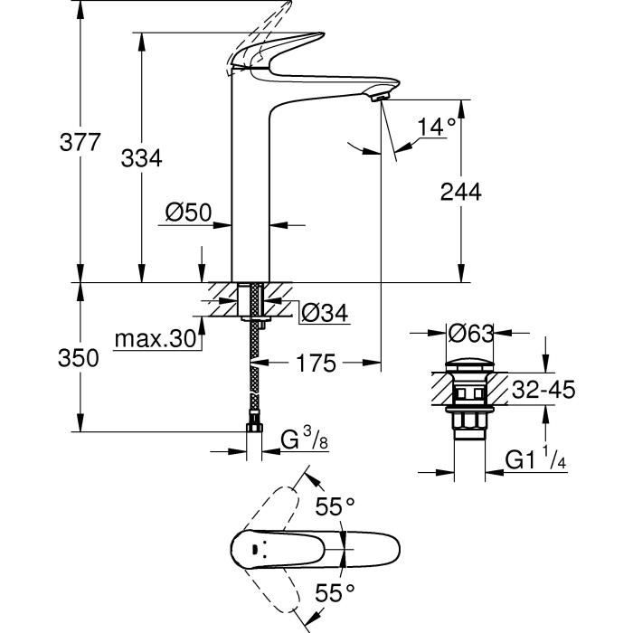 GROHE Mitigeur monocommande Lavabo Taille XL Wave Chromé 23585001