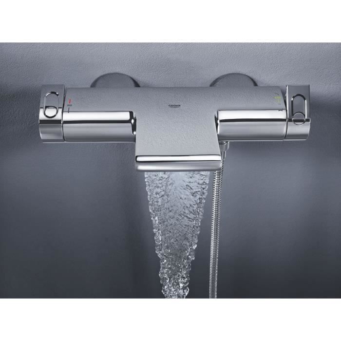 GROHE Mitigeur mural thermostatique bain/douche ½ Grohtherm 2000 34174001 - Jet cascade - Limiteur de température