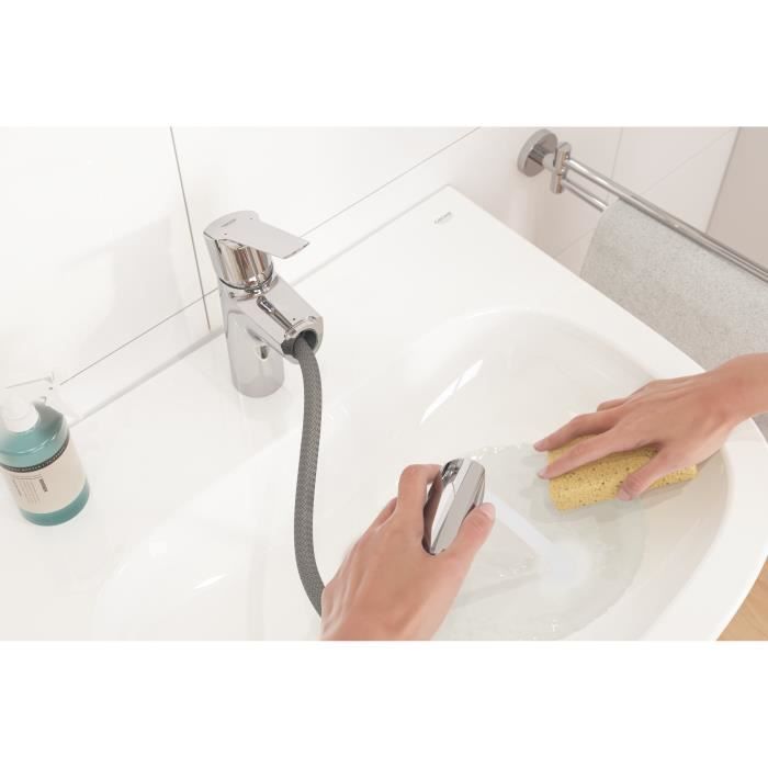 GROHE QUICKFIX Mitigeur monocommande lavabo de salle de bains Start douchette extractible Mousseur économie d’eau