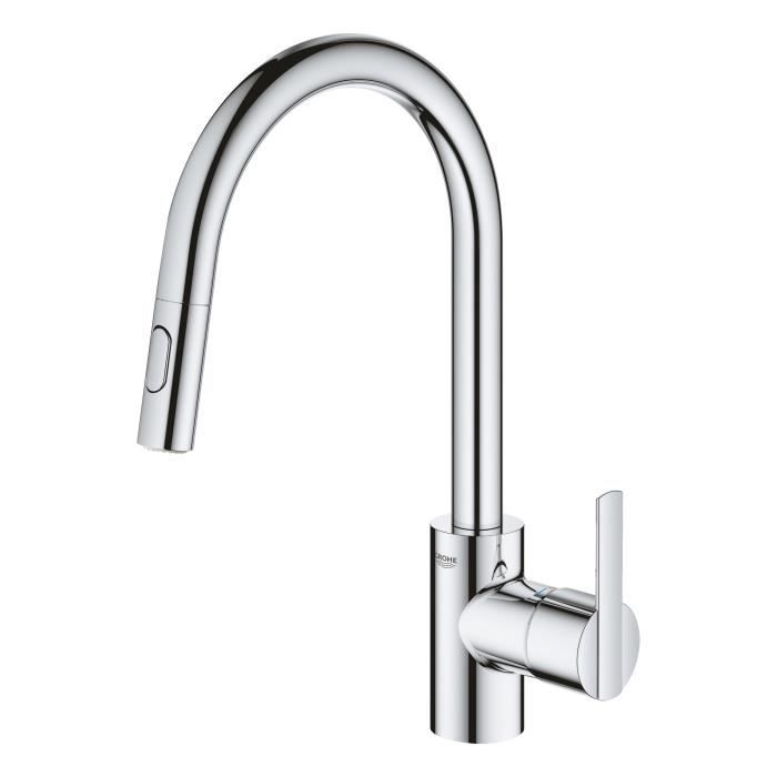 GROHE Robinet de cuisine évier Feel douchette extractible rotation 360° bec en U inverseur 2 jets mitigeur cuisine