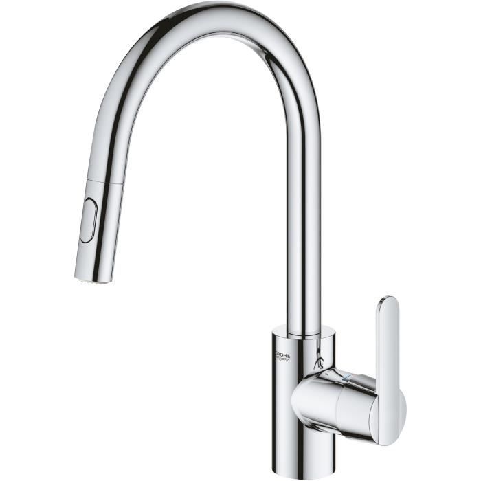 GROHE Robinet de cuisine évier Get robinet avec douchette extractible bec en forme de U inverseur 2 jets Supersteel