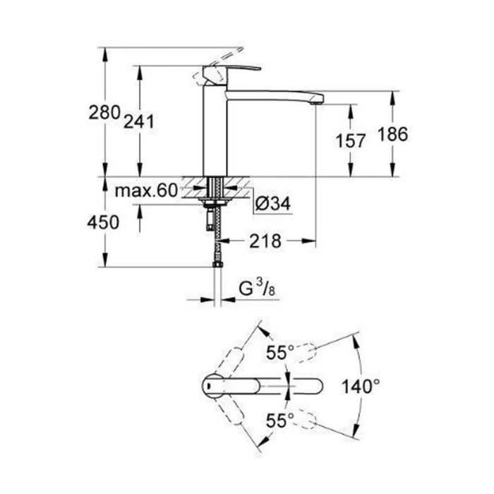 GROHE Robinet de cuisine évier Wave Cosmopolitan robinet mousseur économique d’eau robinet installation nettoyage facile