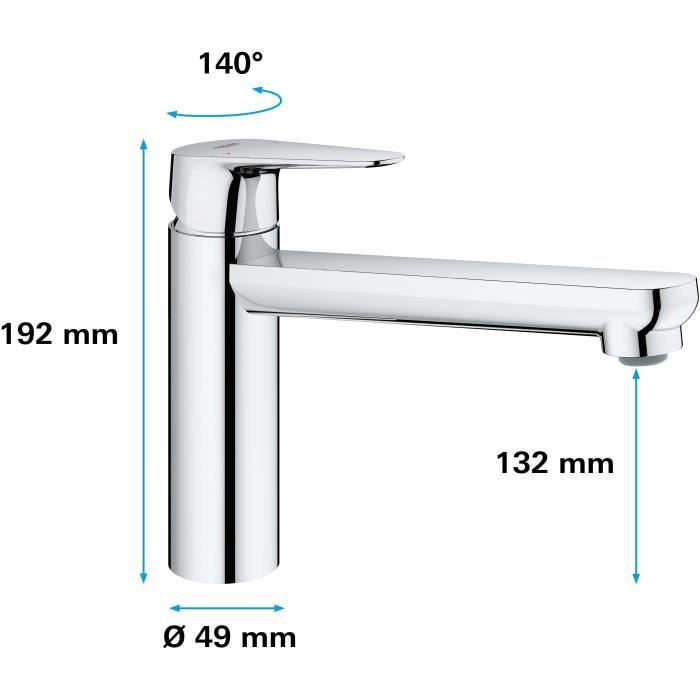 GROHE Robinet évier de cuisine Start curve mousseur économique d’eau sans tirette de vidage bonde de vidage