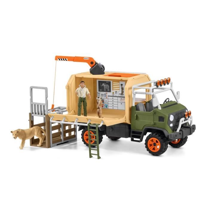 Gros camion de sauvetage d’animaux coffret de jeu de 45 pieces avec 2 figurines d’animaux 1 figurine de ranger