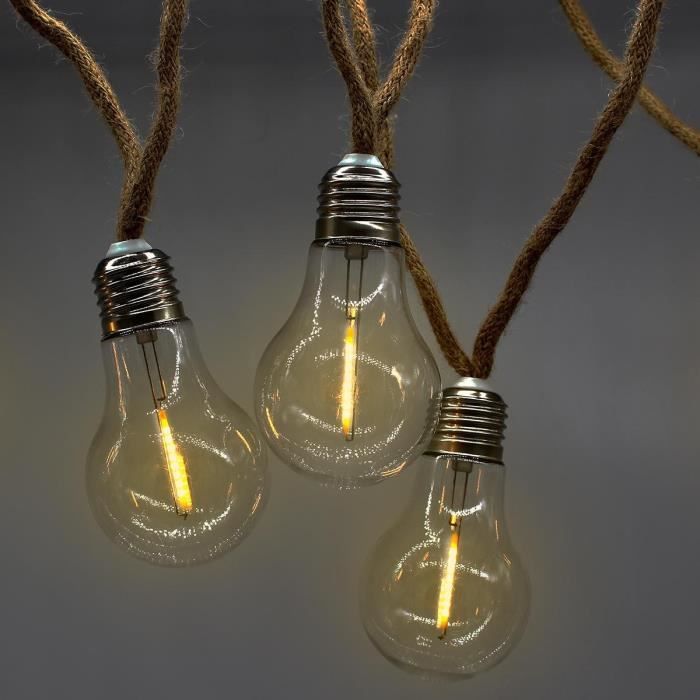 Guirlande lumineuse extérieur - LUMISKY - FANTASY CORD - 7.70 m - 10 ampoules filament transparentes - LED blanc chaud - Paloma Tech