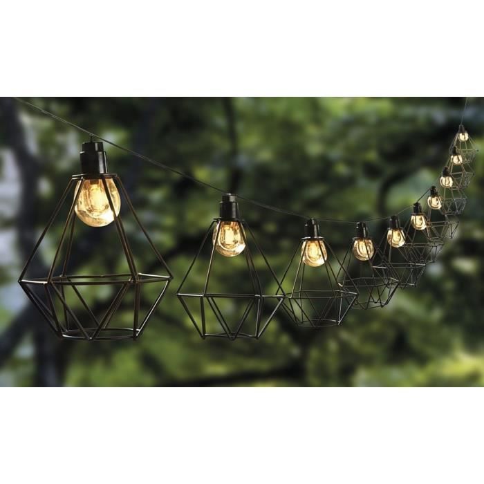 Guirlande solaire cage diamant d'extérieur mily - LUMI JARDIN - 10 ampoules LED - 3,8 m - Paloma Tech