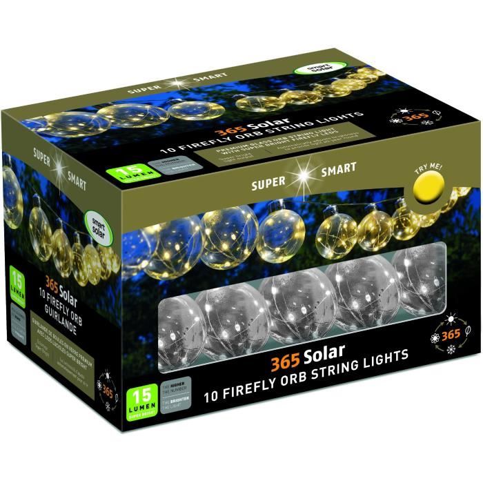 Guirlande solaire Firefly Orbes 365 - SMARDTV - 10 boules lumineuses de 8cm - Blanc chaud - 4,7m - Paloma Tech