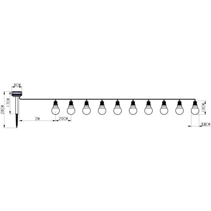 Guirlande solaire guinguette GALIX - 10 LED multicolores a filament - Extérieur - Paloma Tech