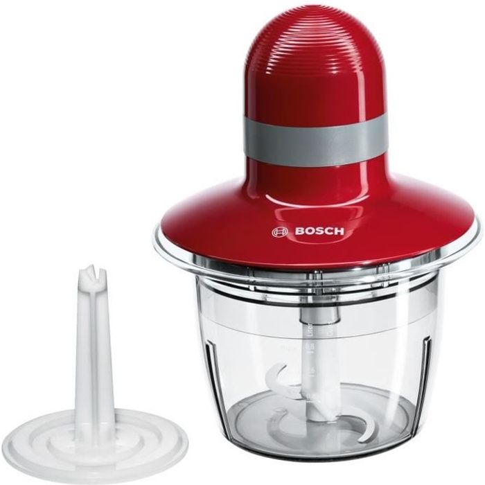 Hachoir BOSCH MMR08R2 - Rouge/Gris - 400W - Capacité 0,8L - Couteau inox - Batteur a blancs