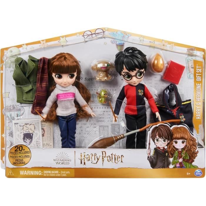 Harry Potter - Coffret Deluxe Poupée 20cm Harry Potter et Hermione - Wizarding World - 4 tenues et 12 accessoires