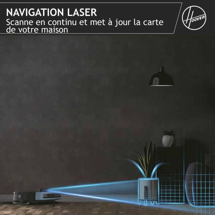 Hoover HG430H Hydro Robot Aspirateur Laveur - Puissant 4000Pa - Tous Sols - Navigation Laser -Capteur d’obstacles