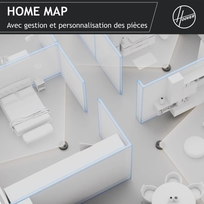 Plan de maison avec murs blancs et divisions, illustrant l’aspirateur robot à navigation laser