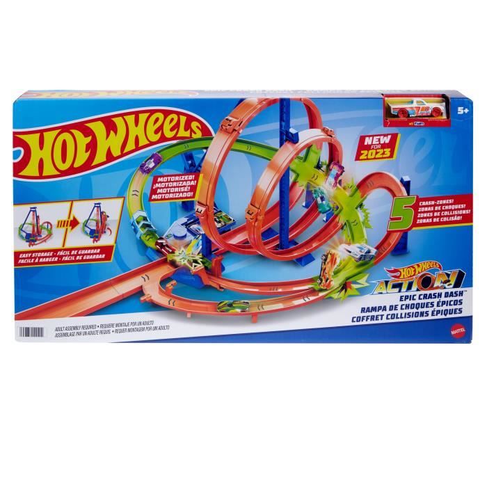 Hot Wheels-Circuit avec 5 zones de carambolage et propulseur motorisé HNL97