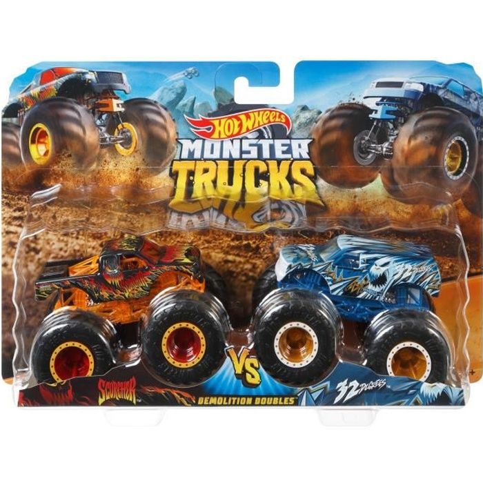 Hot Wheels - Coffret 2 véhicules Monster Truck Double Démolition - Petites Voitures - 3 ans et + FYJ64