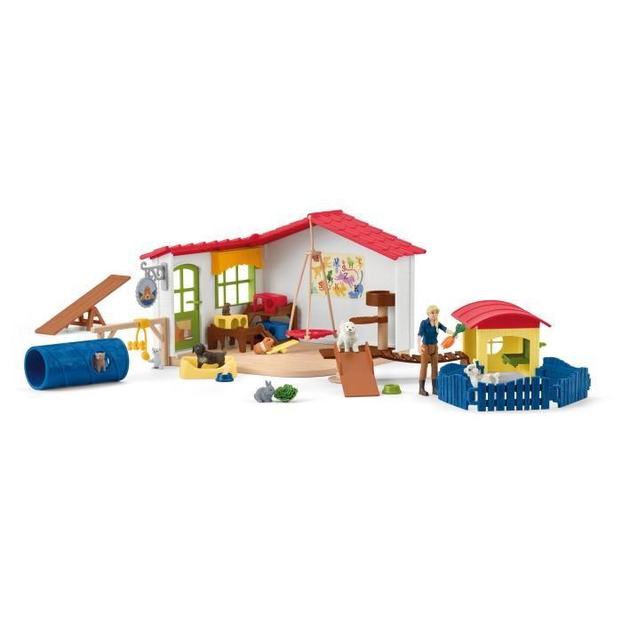 Hôtel des Animaux de la Ferme - Grand coffret de 54 Pieces de Jouets Schleich avec Chien Chat Lapin Accessoires