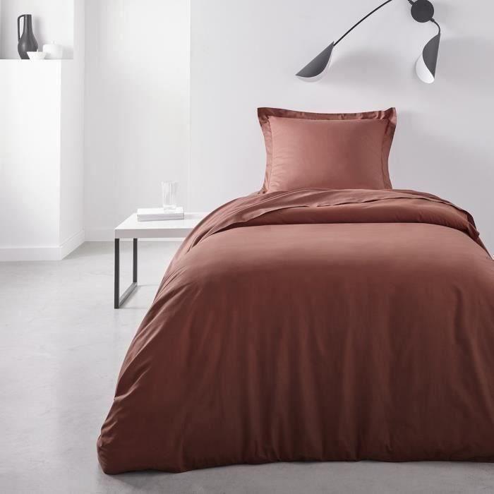 Housse de couette TODAY Essential - 140 x 200 cm - 1 personne - 100% Coton uni - Terracotta - Paloma Tech