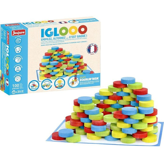 Iglooo 100 Pieces - JEUJURA - Jeu d’Adresse et de Logique avec Palets et Tapis Regles des Jeux Incluses