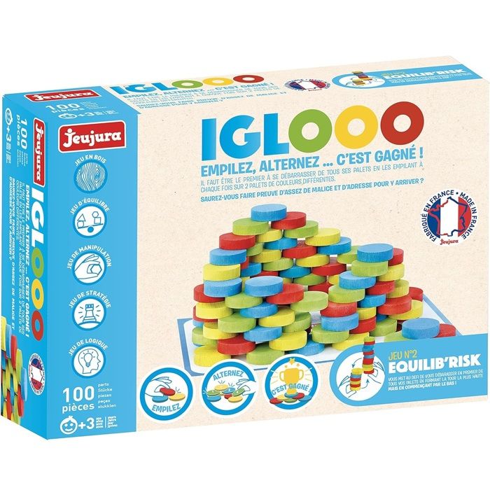 Iglooo 100 Pieces - JEUJURA - Jeu d’Adresse et de Logique avec Palets et Tapis Regles des Jeux Incluses