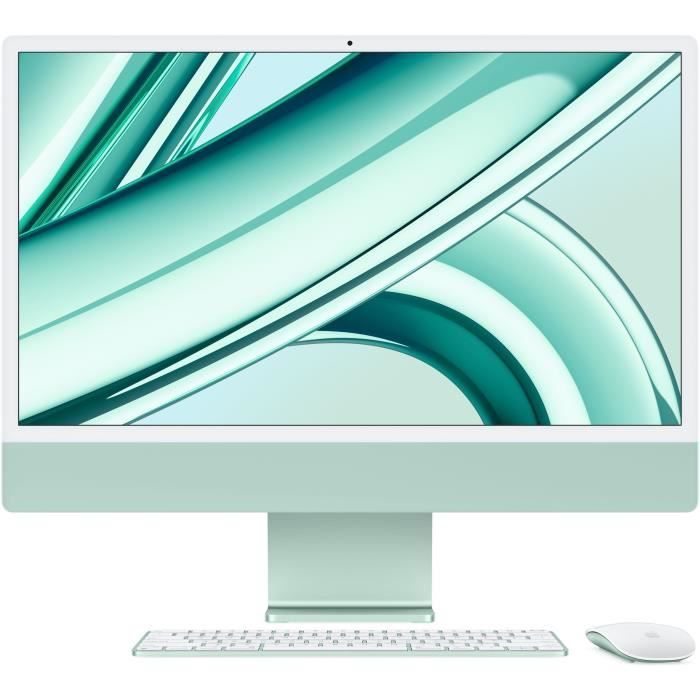 iMac Apple iMac 24 ecran retina 4,5K 256Go SSD 8Go RAM Puce M3 CPU 8 coeurs GPU 8 coeurs Vert Nouveau