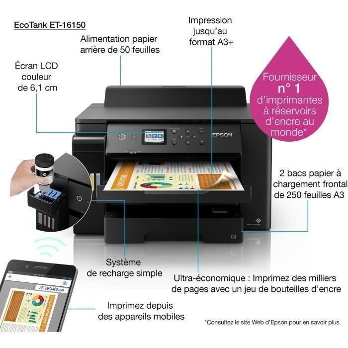 Imprimante Monofonction - EPSON - Ecotank ET-16150 - Jet d'encre - A3/A4 - Couleur - Wi-Fi - C11CJ04401 - Paloma Tech