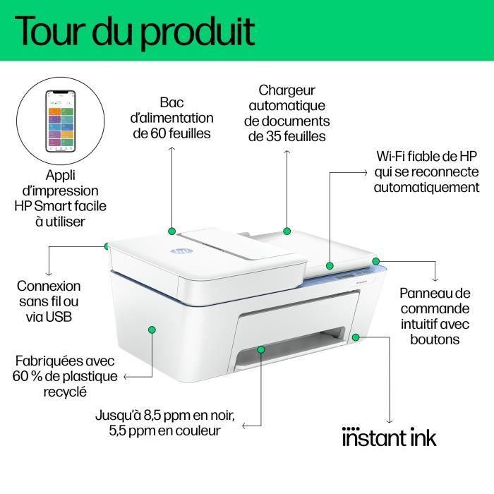 Imprimante tout-en-un HP Deskjet 4222e jet d'encre couleur Copie Scan - 3 mois d'Instant ink inclus avec HP+ - Paloma Tech