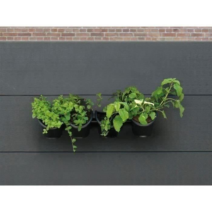 Jardiniere murale - Kit mural composé d'un support mural et de 4 pots (1 L) - Noir - Dim H 15 x L 60 cm - NATURE - Paloma Tech