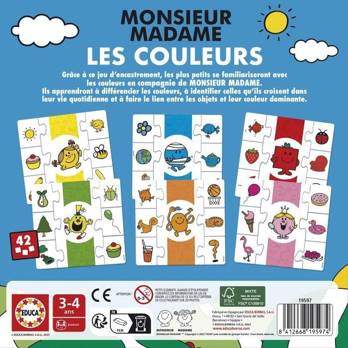 Jeu d’apprentissage - EDUCA - Monsieur Madame - Les Couleurs