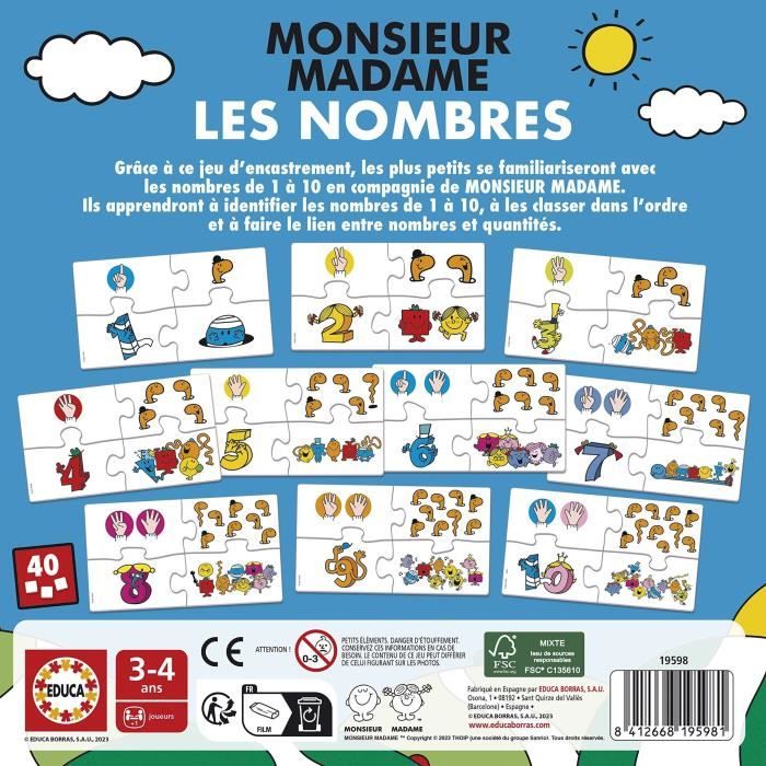 Jeu d’apprentissage - EDUCA - Monsieur Madame - Les Nombres