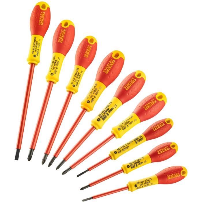 Jeu de 10 Tournevis - STANLEY FATMAX - FMHT62573-0 - Isolés 1000V - Electricien + Phillips + Pozidriv + Testeur