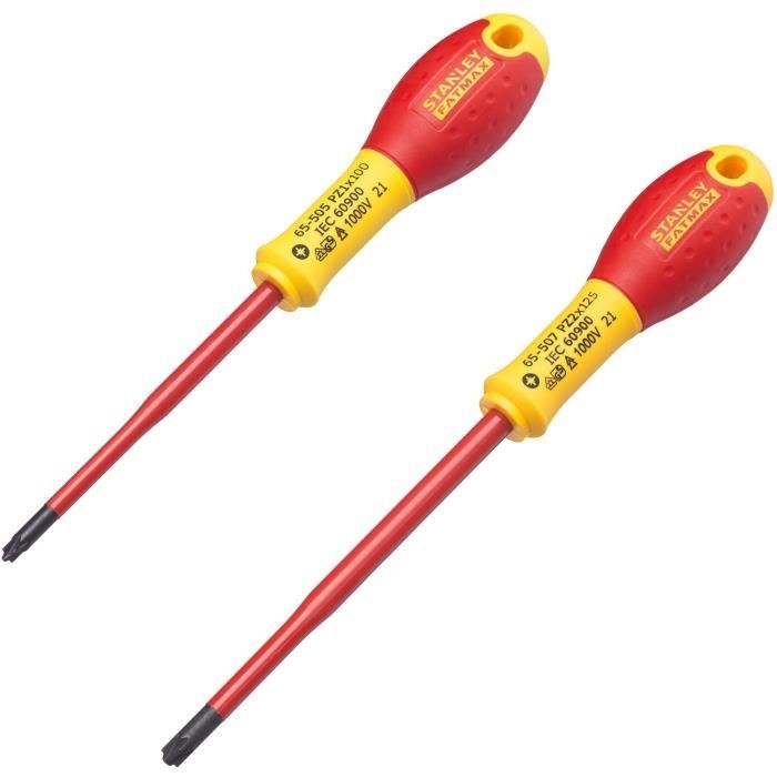 Jeu de 2 Tournevis - STANLEY FATMAX - FMHT0-62649 - Borniers Isolés 1000V - PZ1X100 + PZ2X125