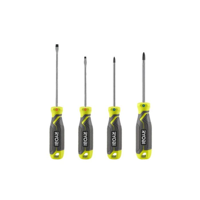 Jeu de 4 tournevis magnétiques RYOBI - RHSDS4PC - PH1 PH2 SL4 SL5,5 - poignées ergonomiques antidérapantes