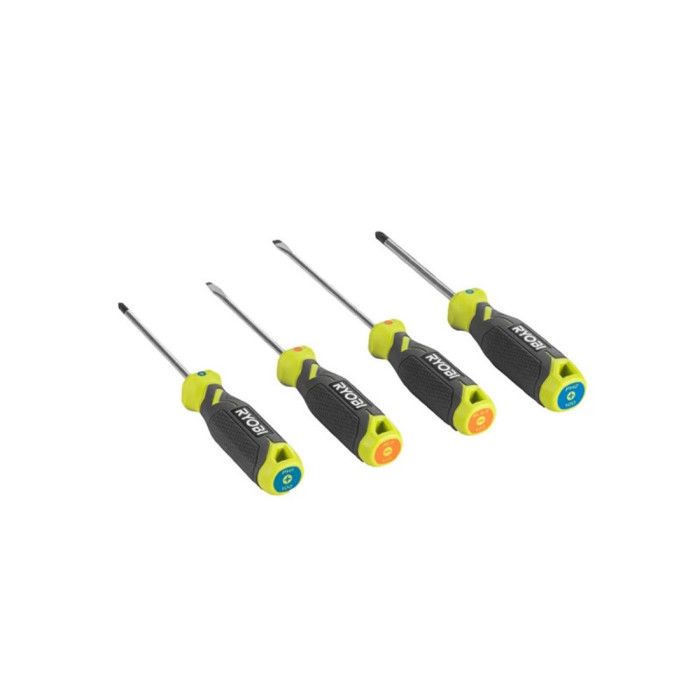 Jeu de 4 tournevis magnétiques RYOBI - RHSDS4PC - PH1 PH2 SL4 SL5,5 - poignées ergonomiques antidérapantes