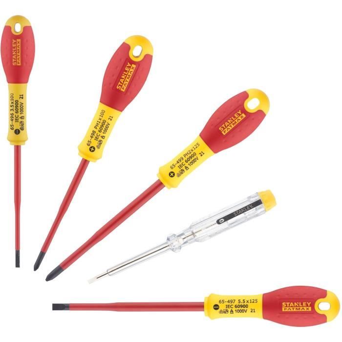 Jeu de 5 Tournevis - STANLEY FATMAX - XTHT0-62692 - Slim Isolés 1000V - Electricien + Phillips + Testeur