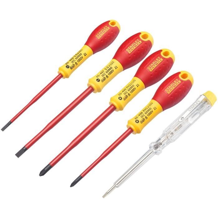 Jeu de 5 Tournevis - STANLEY FATMAX - XTHT0-62692 - Slim Isolés 1000V - Electricien + Phillips + Testeur