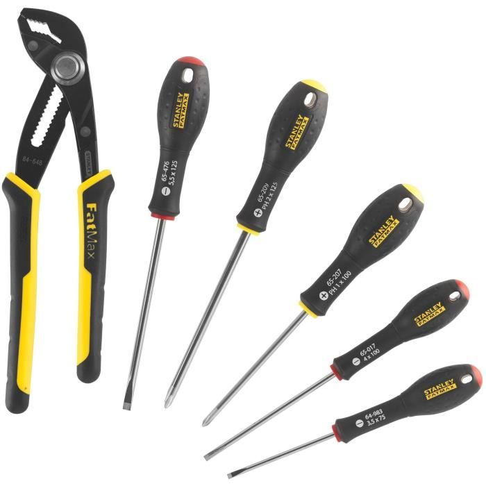 Jeu de 6 Outils - STANLEY FATMAX - FMHT0-62639 - Pince Multiprise a Verrouillage 250 mm + Tournevis Electricien