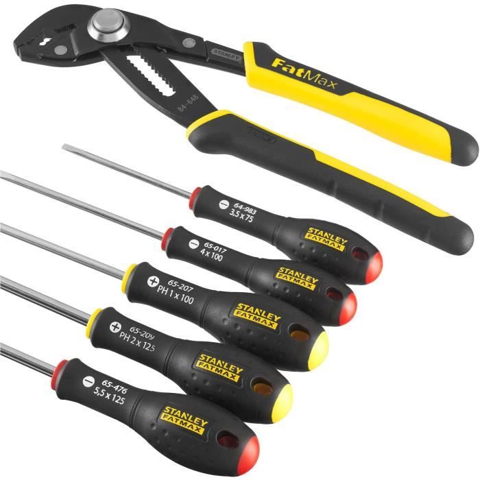 Jeu de 6 Outils - STANLEY FATMAX - FMHT0-62639 - Pince Multiprise a Verrouillage 250 mm + Tournevis Electricien