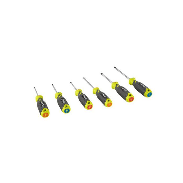 Jeu de 6 tournevis magnétiques RYOBI - RHSDS6PC - Embouts PH PZ SL - Poignées ergonomiques antidérapantes