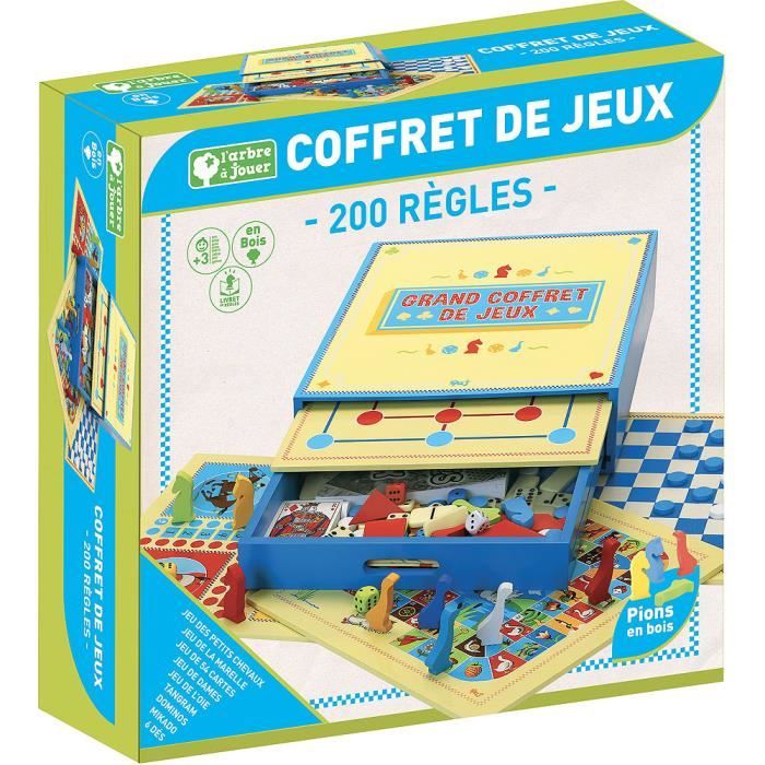 Jeu de société en bois - L’ARBRE A JOUER - Grand Coffret de Jeux - 200 Regles