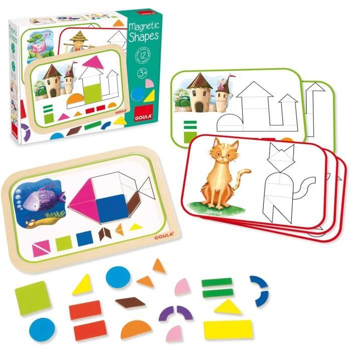 Jeu éducatif - GOULA - Coffret formes magnétiques - 12 activités avec 24 pieces en bois