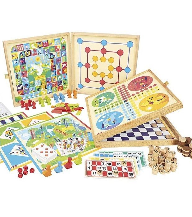 JEUJURA Coffret de Jeux classiques - 150 regles - Pions bois