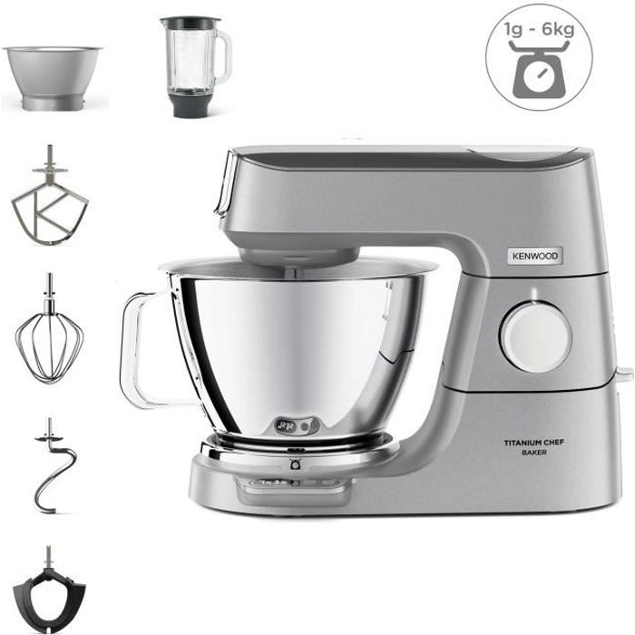 KENWOOD KVC85.124.SI - Robot pâtissier Titanium Chef Baker - 2 bols en inox 3,5L et 5L - Balance intégrée 6kg