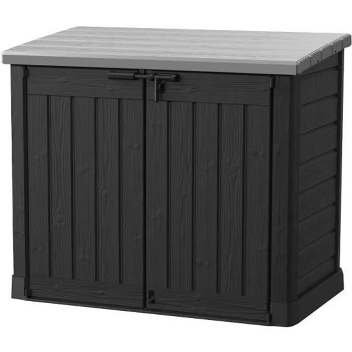 KETER - Coffre de rangement extérieur en résine 1200 litres Noir et gris - Range Poubelles ou vélo - Paloma Tech