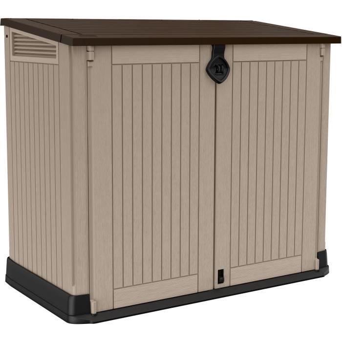 KETER - Coffre de rangement extérieur en résine 880 litres Beige et marron- Malle de jardin sans vérins - Paloma Tech