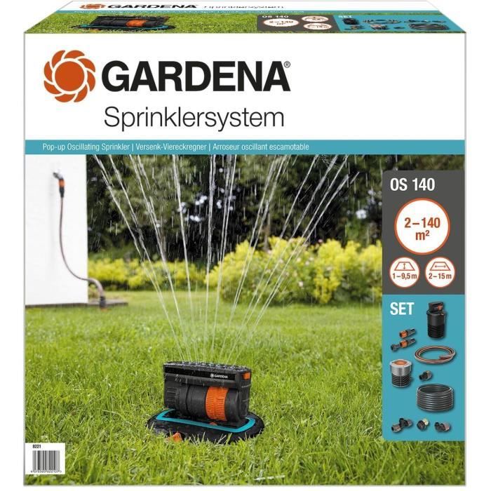 Kit arroseur oscillant escamotable OS140 - GARDENA - Surface 140m² - Portée 15m max - Arrosage rectangulaire GARDENA